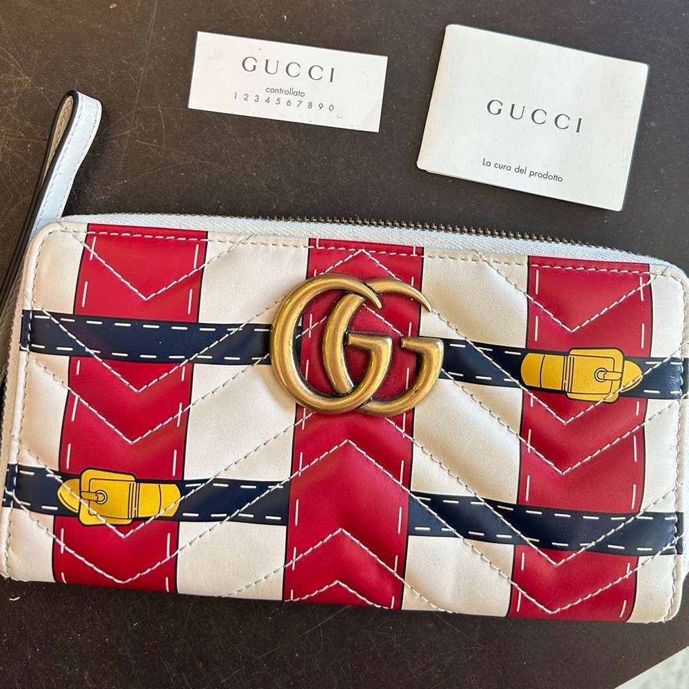 Gucci White Trompe L'oeil Quilted Leather Marmont Wallet